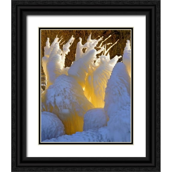 Terrill, Steve 12x14 Black Ornate Wood Framed with Double Matting Museum Art Print Titled - OR, Columbia Gorge Ice formations glowing