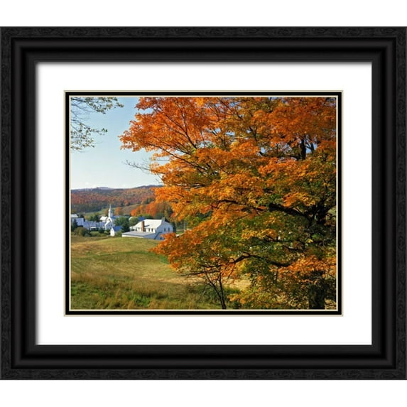 Terrill, Steve 14x12 Black Ornate Wood Framed with Double Matting Museum Art Print Titled - Vermont, East Corinth Fall colors framing a town