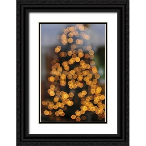 Terrill, Steve 17x24 Black Ornate Wood Framed with Double Matting Museum Art Print Titled - OR, Portland Lights on holiday Christmas tree