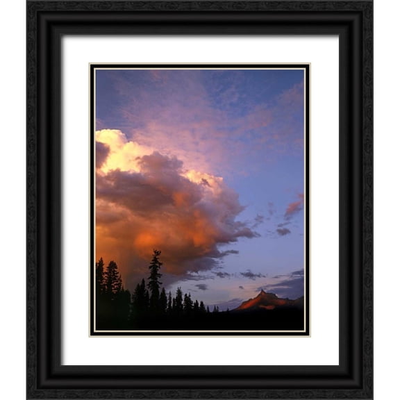 Terrill, Steve 20x24 Black Ornate Wood Framed with Double Matting Museum Art Print Titled - OR, Umpqua NF Storm approaching Mt Thielsen