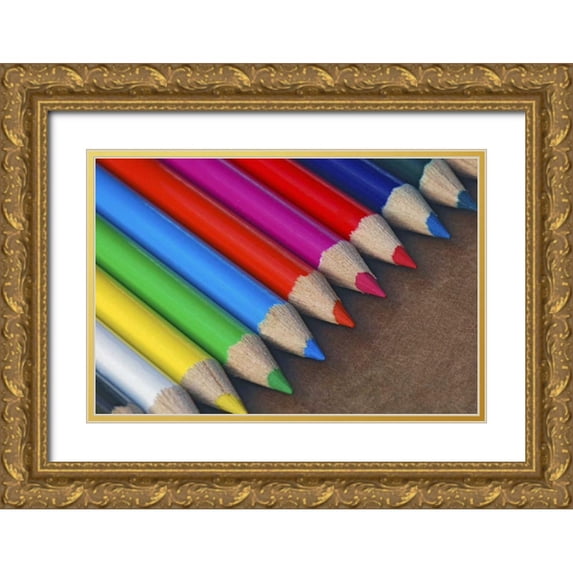 Terrill, Steve 24x17 Gold Ornate Wood Framed with Double Matting Museum Art Print Titled - USA, Row of multicolored pencils on paper
