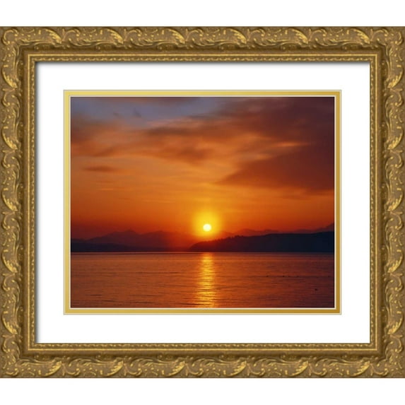 Terrill, Steve 24x20 Gold Ornate Wood Framed with Double Matting Museum Art Print Titled - WA, Sunset over the Olympic Mountains and Sound
