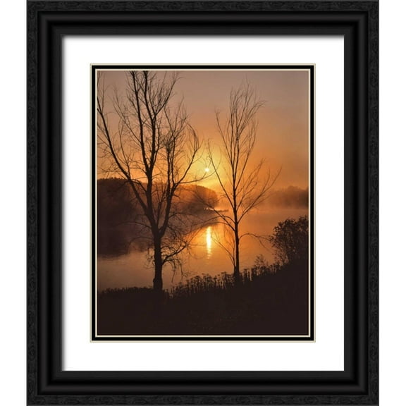 Terrill, Steve 26x32 Black Ornate Wood Framed with Double Matting Museum Art Print Titled - Maine Autumn sunrise over the Kennebec River