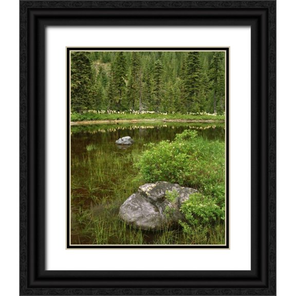 Terrill, Steve 26x32 Black Ornate Wood Framed with Double Matting Museum Art Print Titled - Oregon, Mt Hood NF Reflections in Surprise Lake