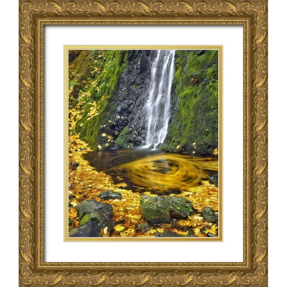 Terrill, Steve 26x32 Gold Ornate Wood Framed with Double Matting Museum Art Print Titled - OR, Columbia Gorge Starvation Creek waterfall