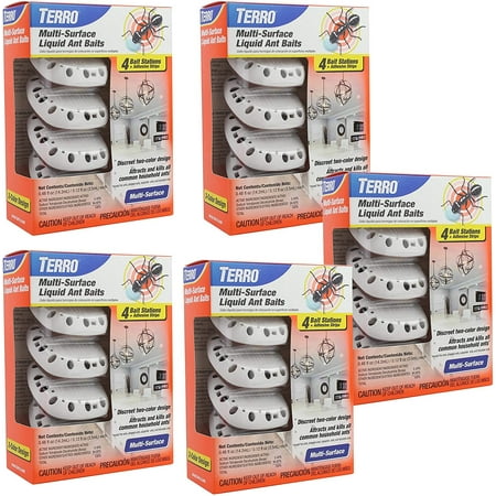 Terro Multi-Surface Liquid Ant Bait Stations - Child-Resistant, Indoor/Outdoor - 5 Pack, White