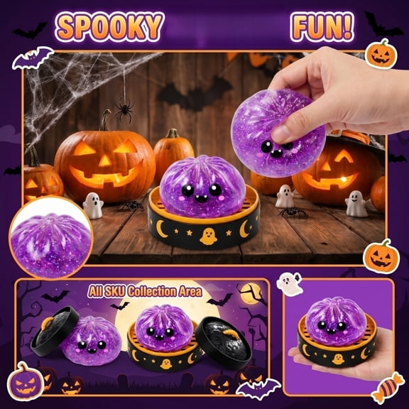 Terror Halloween Ghost Dumpling Squishy Toys, Halloween Stress Relief Squeeze Balls, Gothic Desk Fidget Mascot for Office Anxiety