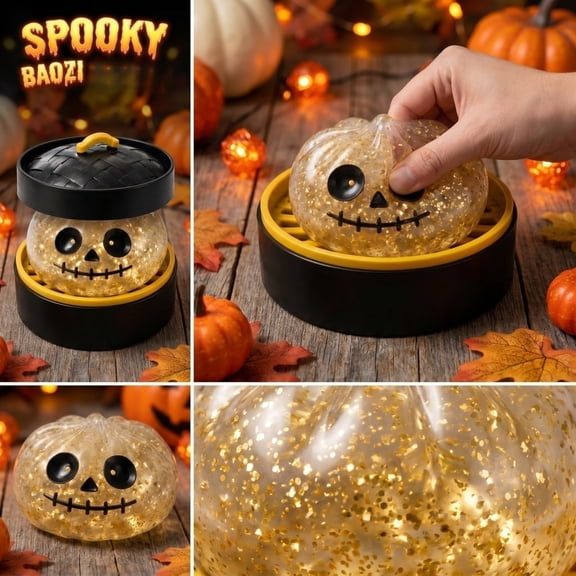 Terror Jack Halloween Dumpling Squishy Toys, Halloween Stress Relief Squeeze Balls, Gothic Desk Fidget Mascot for Office Anxiety