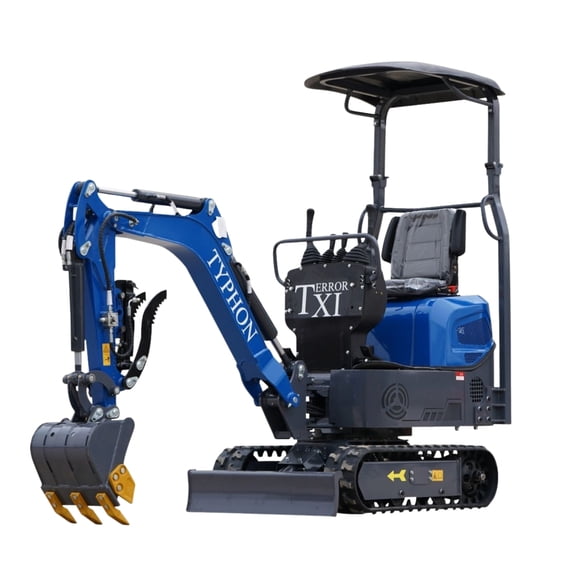 TYPHON Storm Mini Excavator - 1.1 Ton Trench Digger with Boom Swing, Bucket