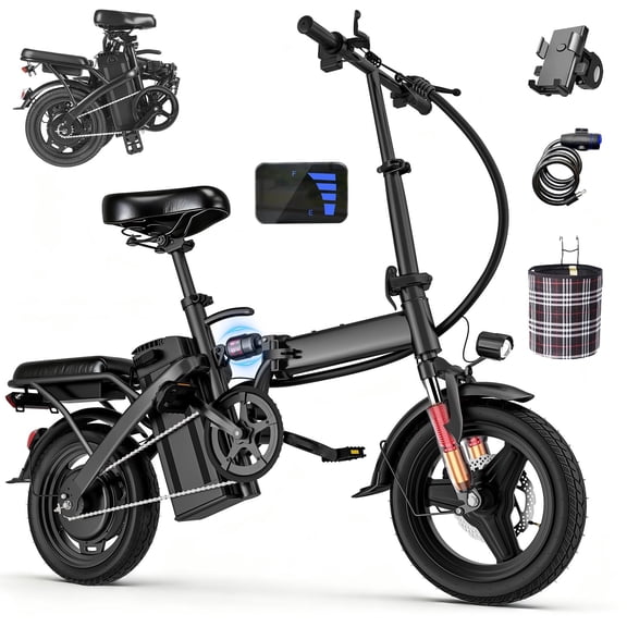 Terrosor 14 inch Electric Bike for Adults,Peak 500W Motor Foldable Ebike, Max 20MPH, 48V 10.4Ah Battery E-Bike, Range of 30 Miles Road Electric Bikecycle