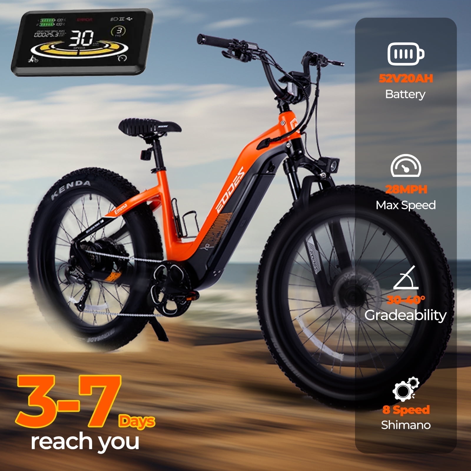 Terrosor 26 in Z10 Electric Mountain Bike, 52V 750W Motor, 28 mph