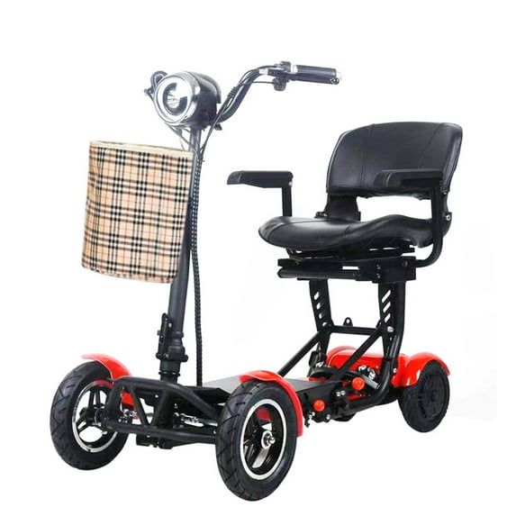 Terrosor 36V 500W Electric 4-wheel Scooter, High-speed Brushless Motor, Carbon Steel, 15.6AH Li-ion Battery, 15-25 Mile Range, 12 MPH, Comes with Shopping Basket and Tool Kit, Red