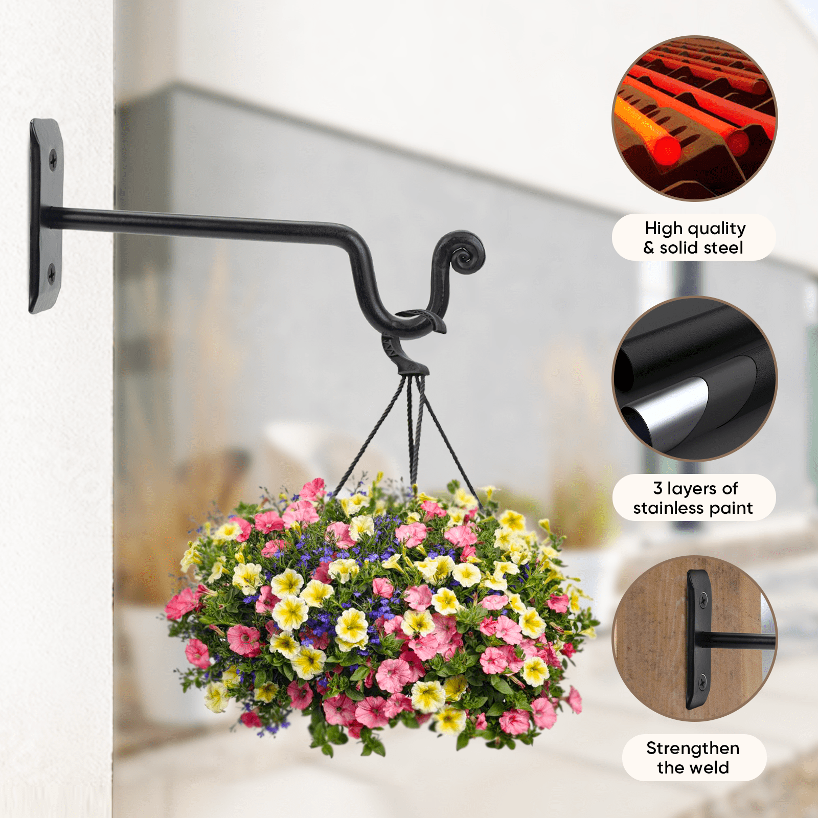 Terry 2 Pack - Capacity 37.5lbs - Cast Iron Wall Plant Hanger Outdoor, Bird Feeder, Planter - Black, Size: 8 inch