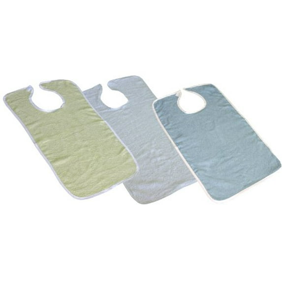 Terry Adult Bib with Velcro Closure (Blue, Yellow, White) 1 Dozen