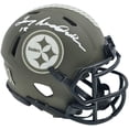 thumbnail image 1 of Terry Bradshaw Autographed Pittsburgh Steelers Army Green Salute to Service Speed Mini Helmet Beckett BAS Witness 241642, 1 of 5
