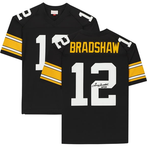 Terry Bradshaw Pittsburgh Steelers Autographed Mitchell & Ness Throwback Black Replica Jersey with "HOF 89" Inscription