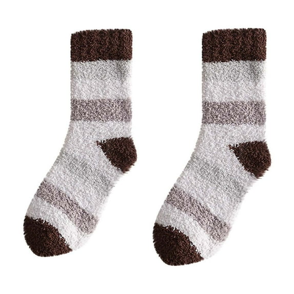 Terry Cloth Fleece Socks Womens Mens Soft Fuzzy Plush Crew Socks Adult Winter Warm Fluffy Sleeping Socks Gifts Brown