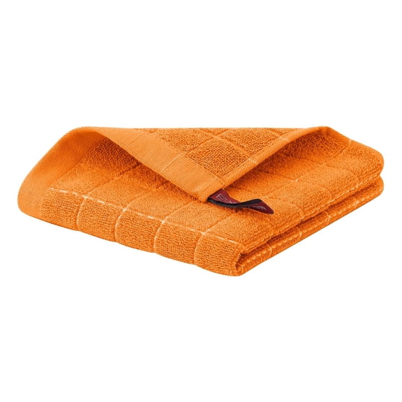 Terry Cloth Kitchen Towels with Checkered Designed, Soft and Super Absorbent Dish Towels, 1 Pack, Kitchen Hand Towels, Multi-Use Quick Drying Kitchen Towel for Household Cleaning(Orange,12x12")