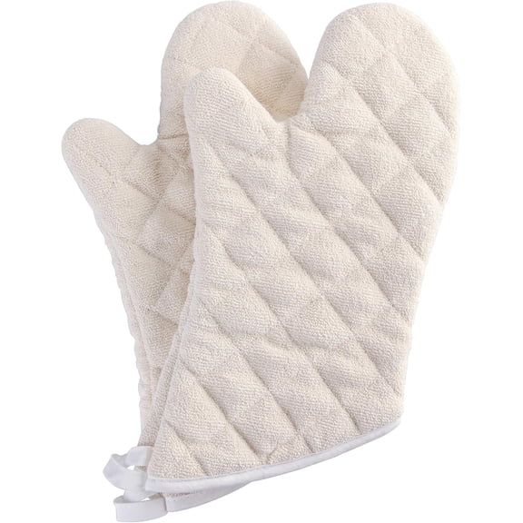 HEETLY 15-Inch Extra Long Terry Cloth Oven Mitts, 1-Pair Set, 425°F Heat Resistant with Flame Retardant Coating, White