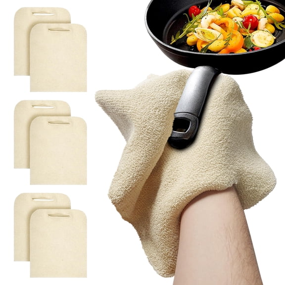Natural Cloth Pot Holders, Heat Resistant Terry Cotton with Hand Hole, 6 Count, 9 x 12 in
