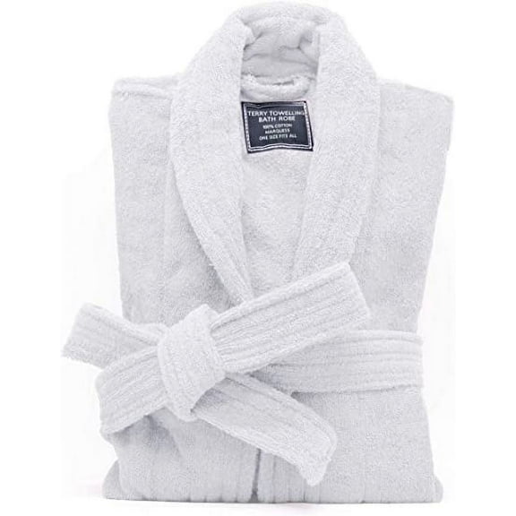 Terry Cloth Robes for Men All-Cotton Bathrobe, White Luxury Shower Robe Long Shawl Collar