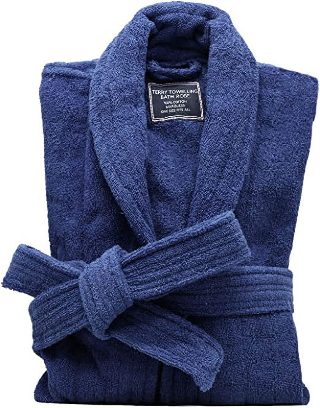 Terry Cloth Robes for Men All-Cotton Bathrobe, Navy Blue Luxury Shower ...