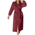 thumbnail image 1 of Terry Cloth Robes for Women Shower Flannel Bathrobe Soft Quick-Dry Fleece Ladies Robe Pajamas Sleepwear, Wine, L, 1 of 1
