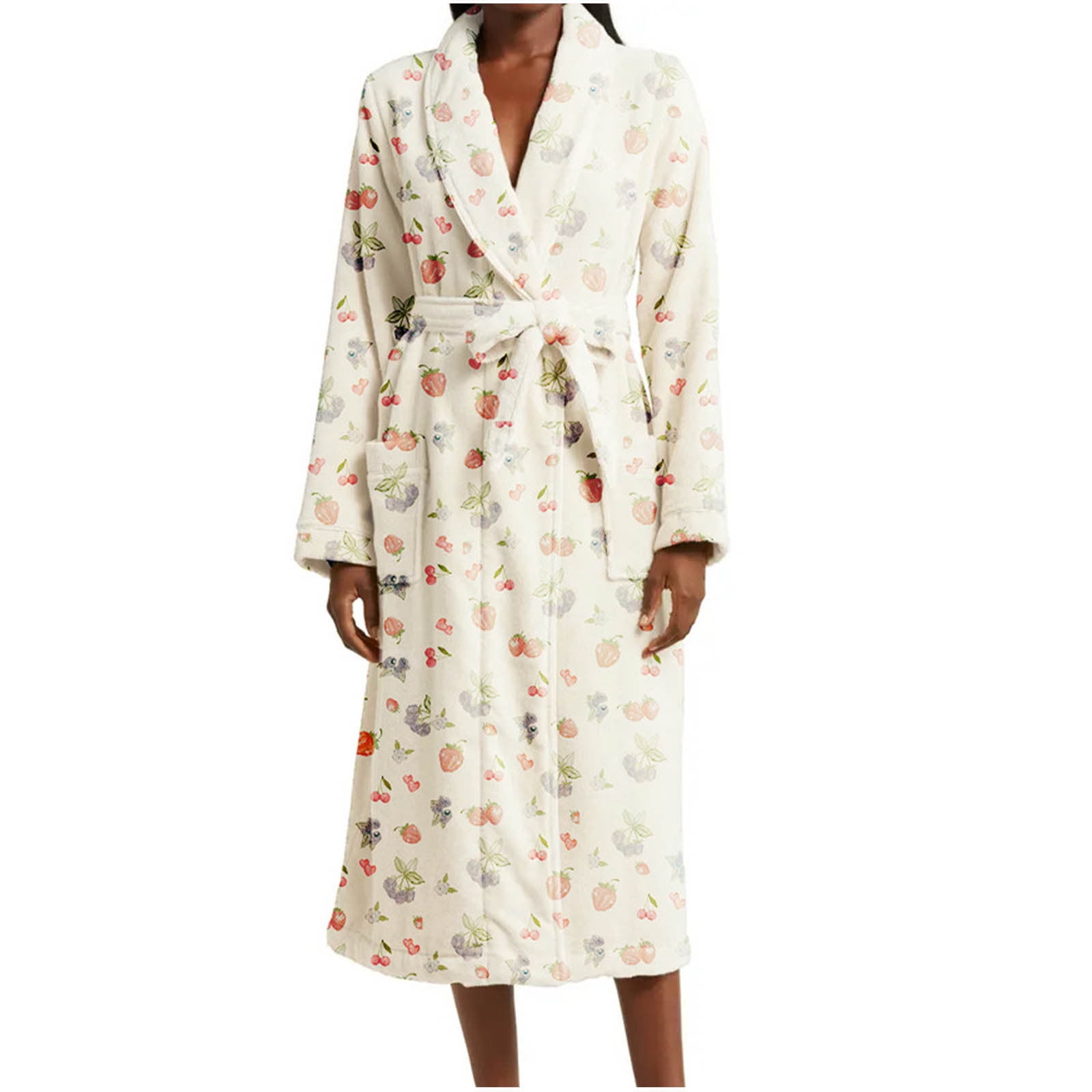 Terry Cloth Robes for Women Soft Fleece Bathrobes Fruit Long Sleeve ...