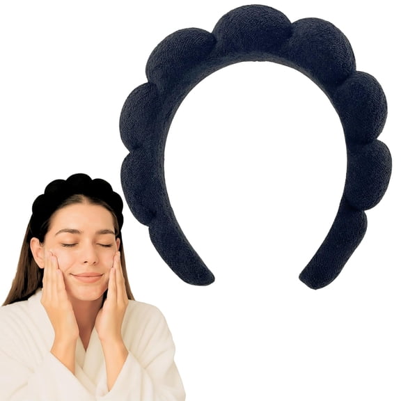 Terry Cloth Skincare Headband for Washing Face - Makeup Headband for Women, Spa Hairband, Bubble Band, Face Wash Accessory, Getting Ready for Skincare Routine (Black)