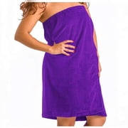 100% Terry Cotton Womens Spa Wrap Towel, Terry Velour Adjustable, One Size, Purple