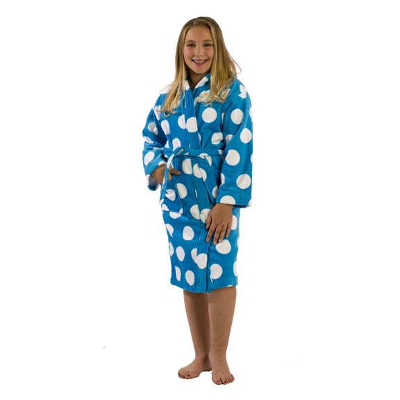 Terry Cotton Hooded Robe For Girls, Aqua Small