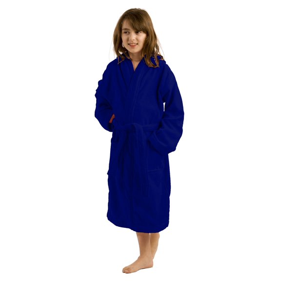 Terry Cotton Hooded Unisex Teenagers and Petites Bathrobe - Navy, XLarge