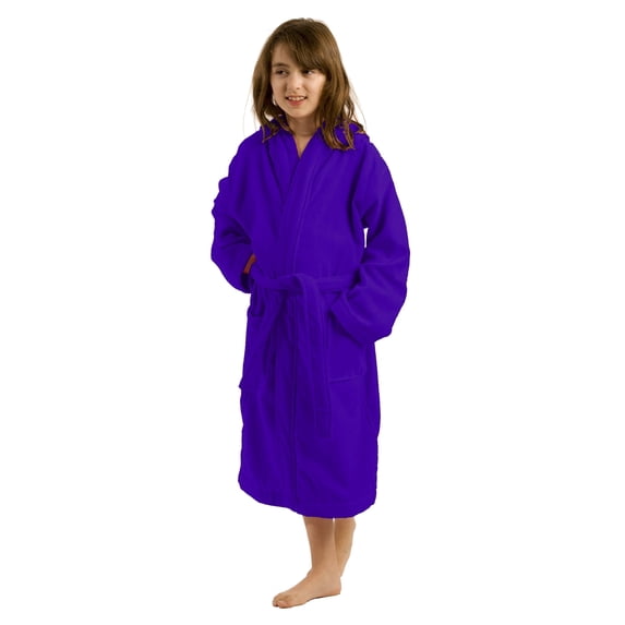 Terry Cotton Hooded Unisex Teenagers and Petites Bathrobe - Purple, X-Large