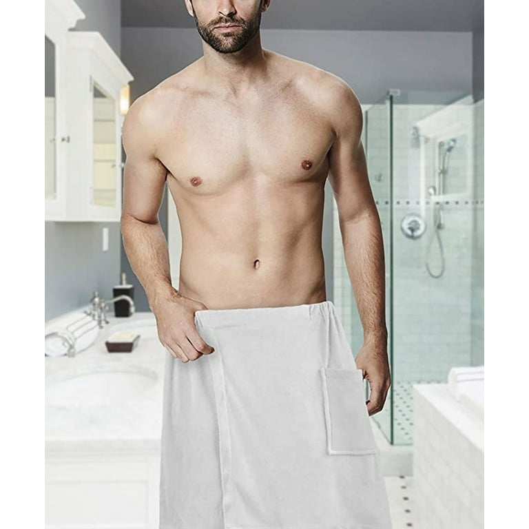 Terry Cotton Shower Towel for Men - White Color- One Size