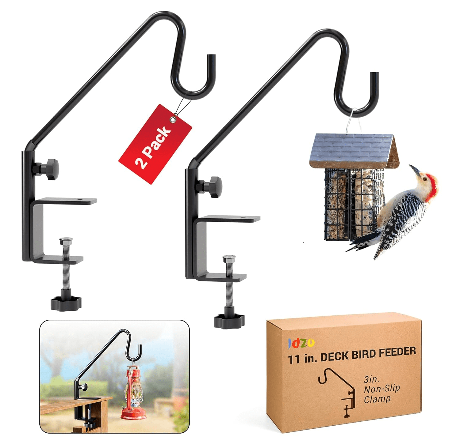 Terry Deck Bird Feeder Hanger for Railing 11inch Deck Hook for Bird Feeder Pole Durable 3 Layers Powder Coated Sturdy 1 Piece Solid Steel Construction for Hanging Decorations 2 Pack Walmart