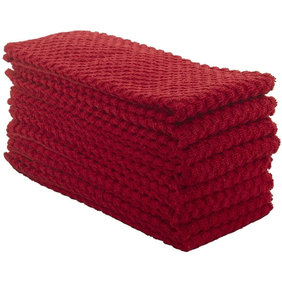 Terry Dish Towels, 100% Cotton Kitchen Towels, Set of 8 (15x25 inch) Hand Towels - 400 GSM, Absorbent Terry Cloth Dish Towels for Kitchen, Soft Tea Towels - Red Color