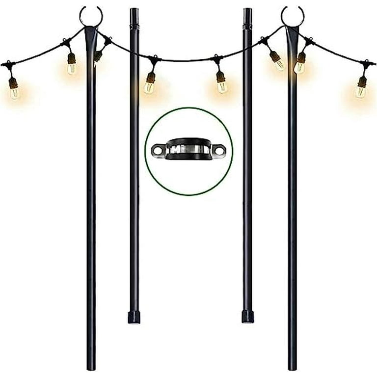Terry Heavy Duty Outdoor String Light Pole for Deck Fence or Patio Railing,  Hold Upto 125 Ft of String, Deck Poles for String Lights with Bracket Kit  for Parties, Wedding Decor 