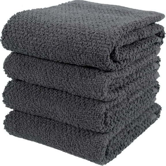 KAF Home Deluxe Kitchen Towels Set, Popcorn Terry Dish Towels, 18” x 28”, Black, 4 Pack