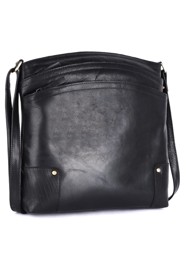 Terry Large Soft Real Leather Womens Crossbody Handbags and Purses-Triple Zip Sling Crossover Bag