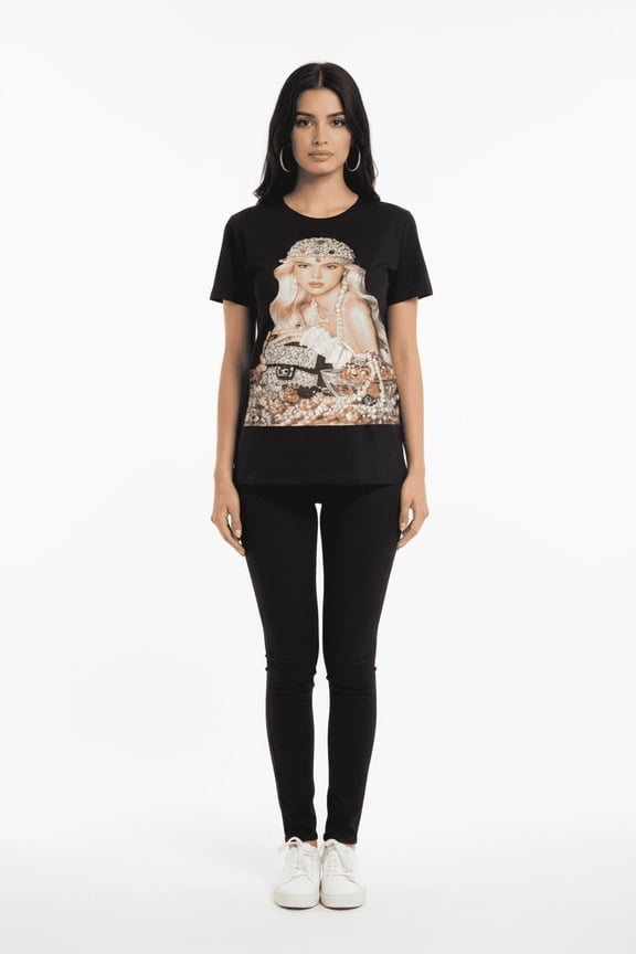 gem princess Graphic T-Shirt 100% Cotton, Hand-Embellished Stones & Pearls, Unisex One Size