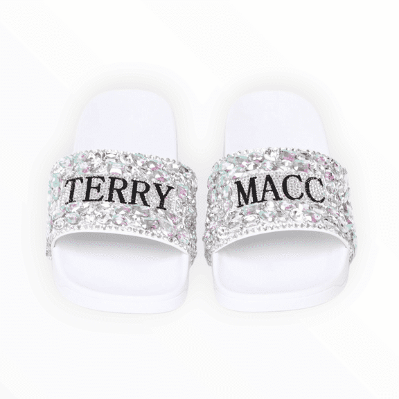 Terry Macc Crystaled Slides, White, Size 9