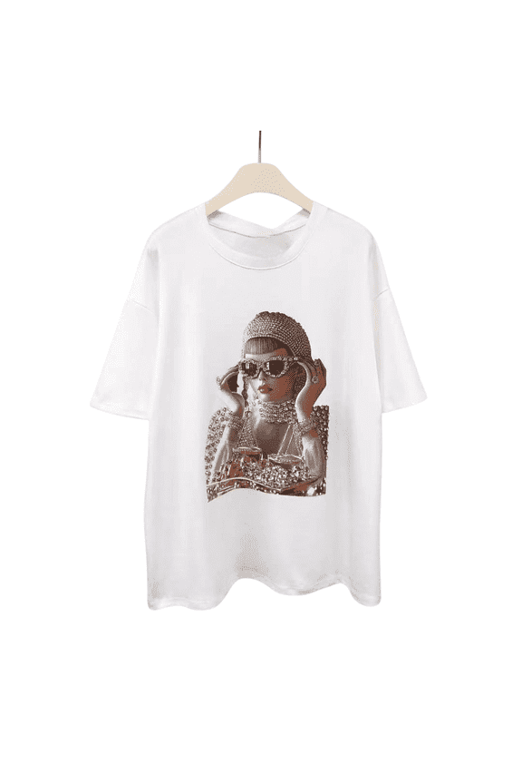 Boss Girl Graphic, 100% Cotton, Hand-Embellished Stones and Pearls, T-Shirt (Unisex One Size)