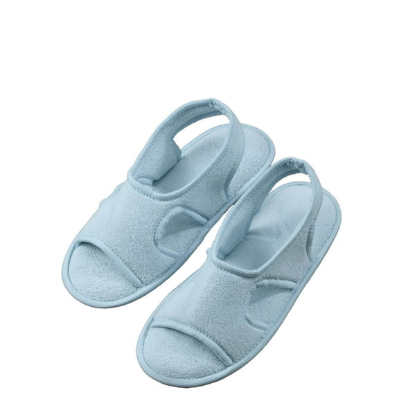 Terry Memory Foam Slipper, Moisture Wicking Upper, 100% Polyester, Durable Rubber Outsole, Non-Slip, Womens Fashion - Size Small, Light Blue
