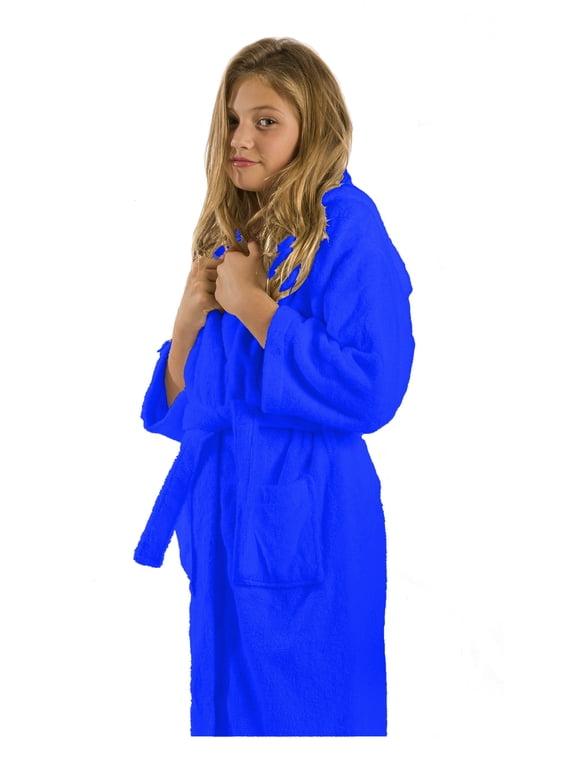 Terry Microfiber Hooded Bathrobe for Girls and Boys, Royal Robe, Size SMALL