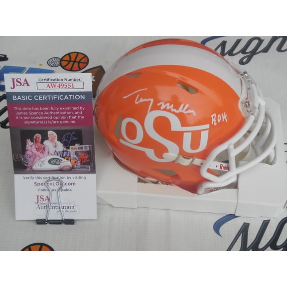 Terry Miller signed autographed Oklahoma State OSU Cowboys throwback mini helmet w/ Ring of Honor JSA COA