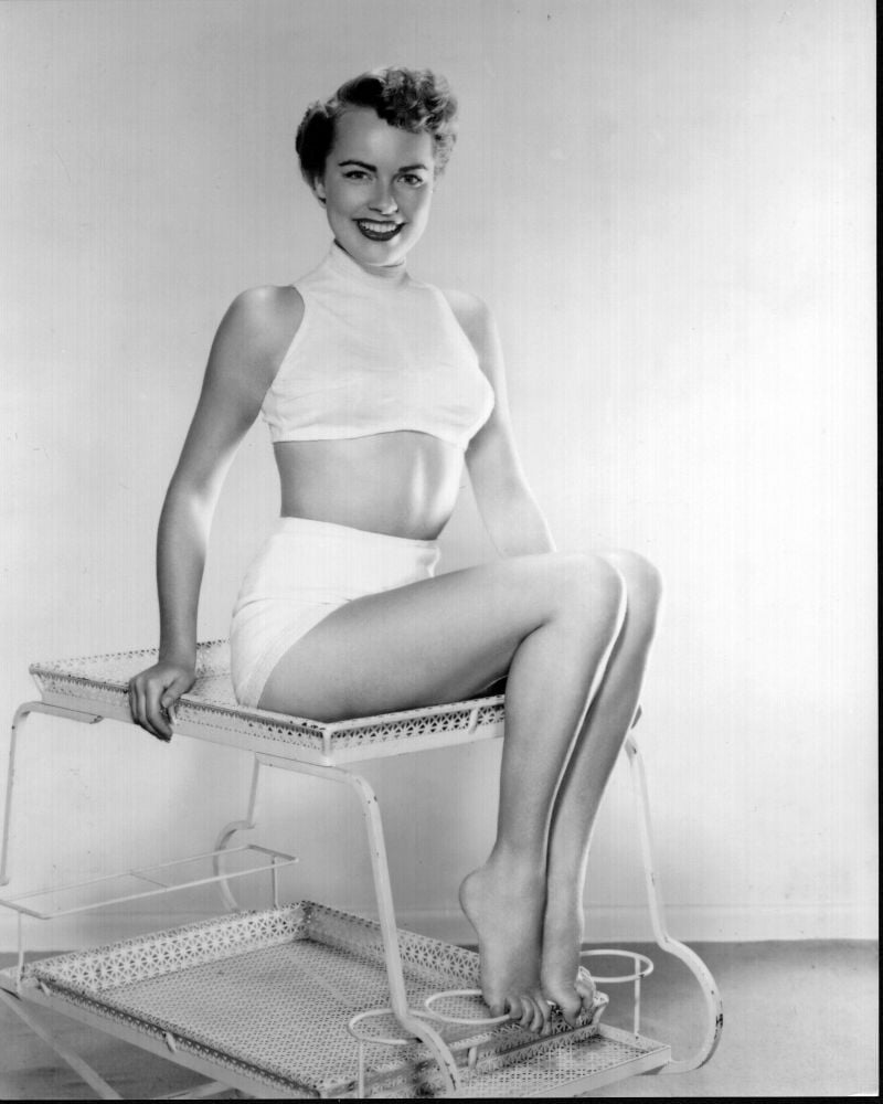 Terry Moore In Bathing Suit On Metal Cart Black And White Photo Print ...