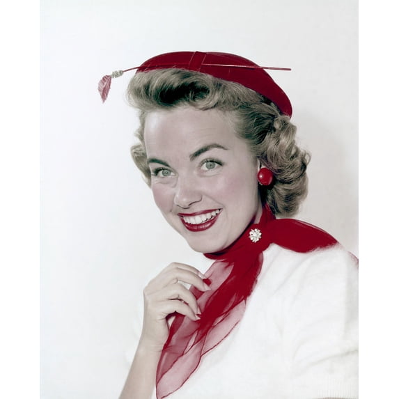 Terry Moore Striking Vintage Portrait In Red Beret Stylish Fashion 24X36 Classic Hollywood Poster