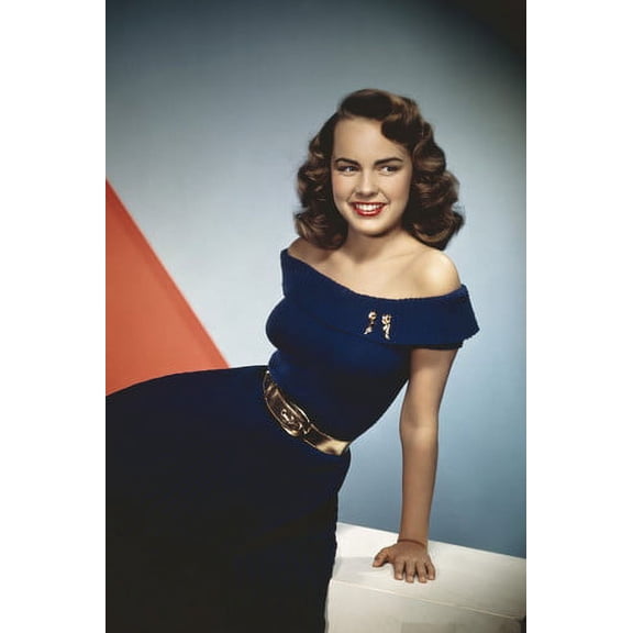 Terry Moore off shoulder dark blue dress looking left 24x36 Poster