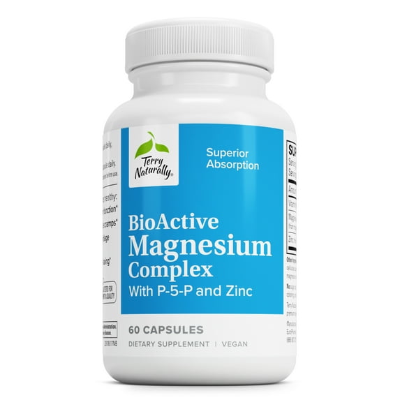 Terry Naturally BioActive Magnesium Complex - 60 Vegan Capsules - Vitamin B6 (Pyridoxal-5-Phosphate)