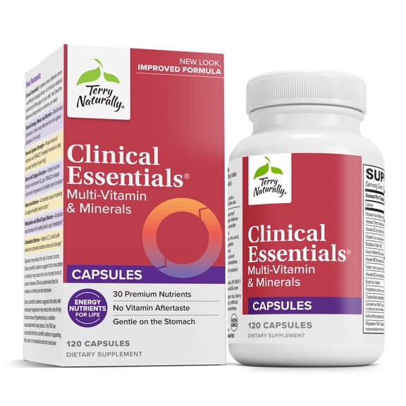 Terry Naturally Clinical Essentials - Supplement to Aid Bone, Cardiovascular & Immune Health - Supplement with Chelated Minerals - Supplement with B-Vitamins & Vitamin C - 120 Capsules